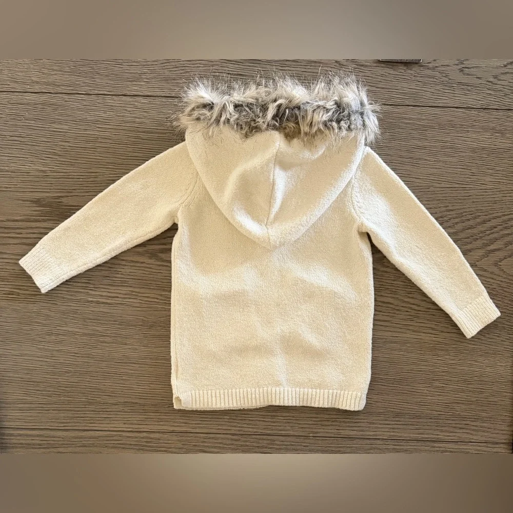 GAP Girls Cream Cardigan with Faux Fur Trim